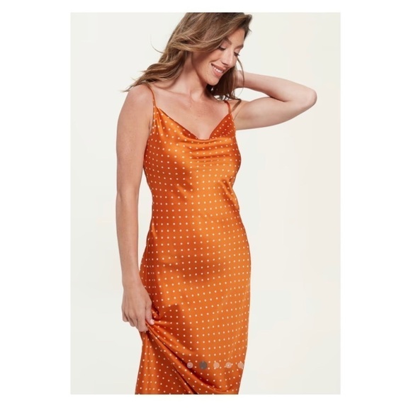 GUESS Eco Akilina Orange White Polka Dot Midi Slip Dress Small NWT - Picture 7 of 14